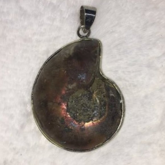 Ammonite Fossil Pendant, Sliced with waxed leather cord - Picture 3 of 3